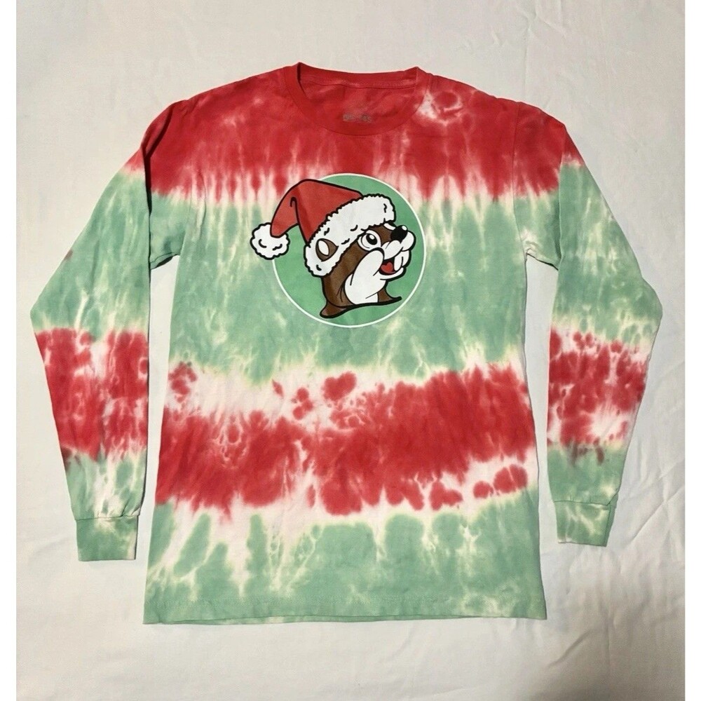 Adult Buc-ee's Tie Dye Shirt Small Christmas Holidays Santa Beaver Red Green